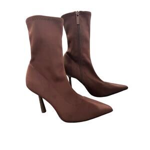 NWT. Zara Brown Stretchy Fabric Sock Style Ankle Boots. Size 7.5